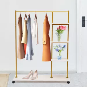 Household Garment Rack Metal Clothes Rack Movable Coat Hanger+Bags Shelves - Picture 1 of 12