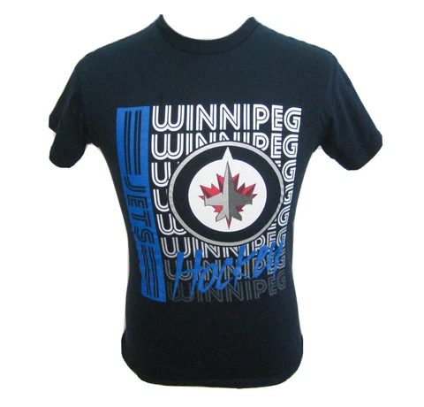 WINNIPEG JETS Mens (Size Small) Blue Short Sleeve NHL Hockey Graphic T-Shirt Top Cover