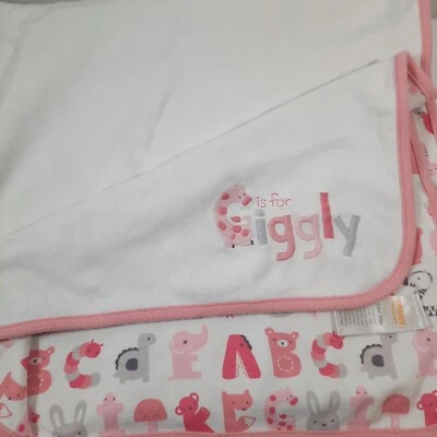Gymboree Baby Blanket G is for Giggly Giraffe Alphabet Animals Pink safari abcs - Image 1 of 4