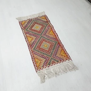 multicolor small kilim rug , handknotted anatolian kilim carpet 2x4 ft. - Picture 1 of 9