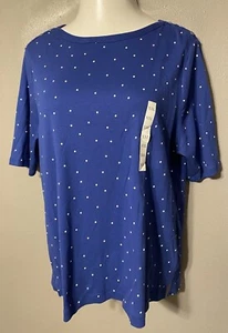 NWT CROFT & BARROW BLOUSE - SIZE XXL - ROYAL BLUE POLKA DOT - Photo 1/3