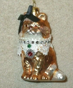 Brown Cat Glass Christmas Ornament w/Necklace - New - Picture 1 of 2