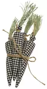 Easter Decor Fabric Carrots Set/4 Black & White Gingham Check Primitive Spring - Picture 1 of 5