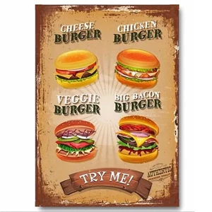 Burgers Menu Burger Van or Cafe Artwork Printed on Metal Sign Waterproof - Picture 1 of 2