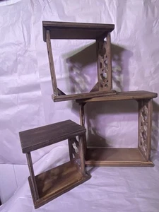 Antique Farmhouse Rustic Decor Wall Shelves Wood boxes Set of 3 Brown - Picture 1 of 17