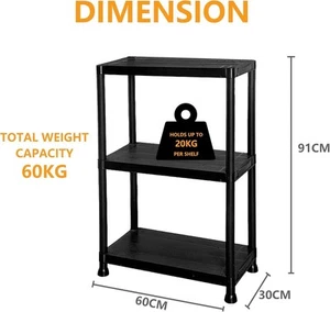 3 Tier Shelving Racking 3 Tier Black Plastic Heavy Duty Storage Unit - Picture 1 of 7