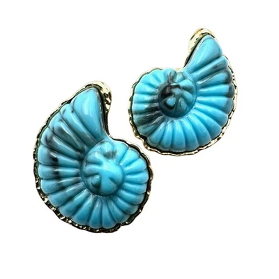 Womens Earrings Pierced Blue Sea Shell Gold Tone Chandelier - Image 1 of 4