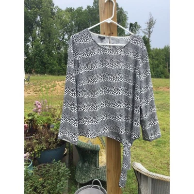 Talbots womens shir 1X black white side tie animal giraffe print 3/4 sleeve dot - Image 1 of 4