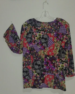 Chaqueta JOAN RIVERS Estampado de Retazos 2X Usada en Excelente Condición Frente Abierto PÚRPURA Paisley Joya Foto 1 de 4