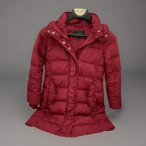 J.Crew Damen Long Hooded Puffer Jacket Burgundy Steppmantel Gr. PXS - Bild 1 von 14