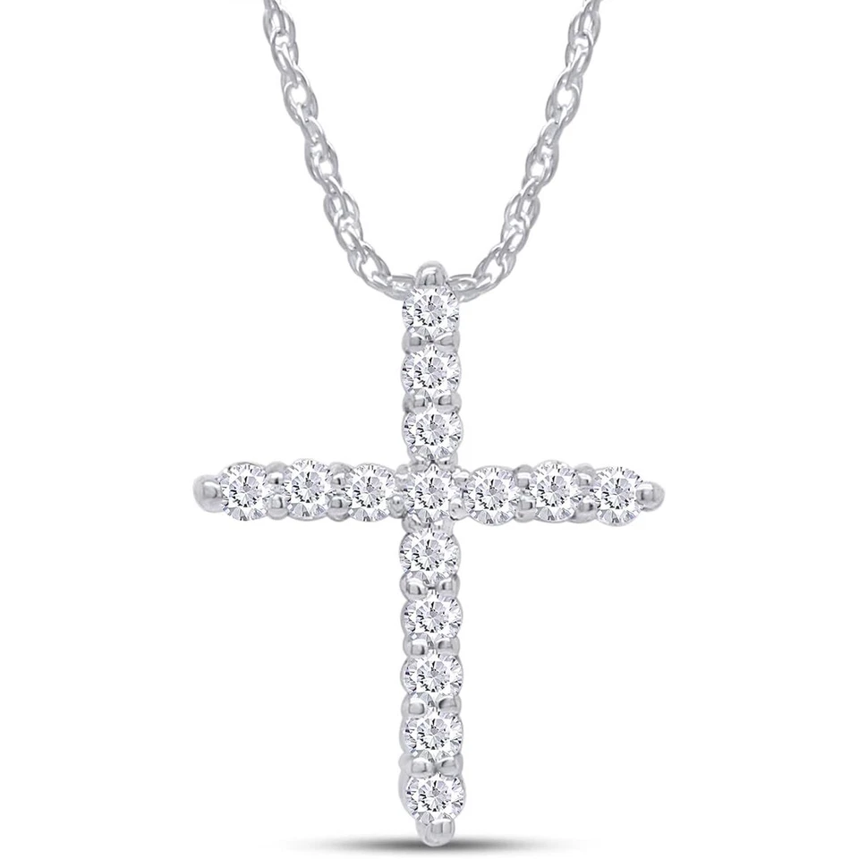 Collar con colgante de cruz de 1/6-1/2 quilates para mujer de diamantes cultivados en laboratorio de oro de 10 quilates y 14 quilates Foto 1 de 4