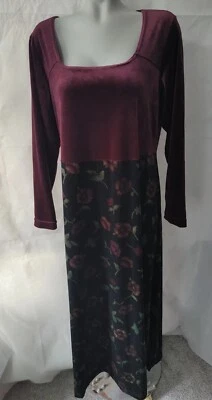 Vestido Falda Floral Top Terciopelo Borgoña Estudio Estilo Vintage Talla 1X Hecho en EE. UU. Foto 1 de 4