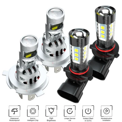 For Ford focus 2003-2004 Combo LED Headlight H4+9145 Fog Lights White Kit 4PCS Foto 1 de 4