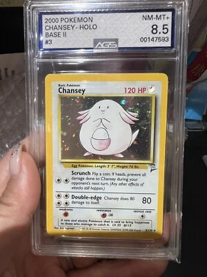 Vintage 1999 #3 Chansey  Pokemon Base Set 2 Holo Graded AGS 8.5 MINT w/SWIRL - Image 1 of 4