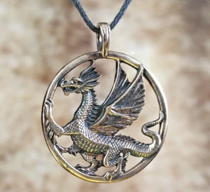 Bahamut Drachen Anhänger, Drachenkönig Medaillon, D&D Halskette, Mittelalter Drache - Bild 1 von 7