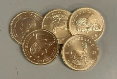 Lot of 5 Gold 1 oz South Africa Gold Krugerrand .9167 Fine Random Date Coins - Image 1 of 3
