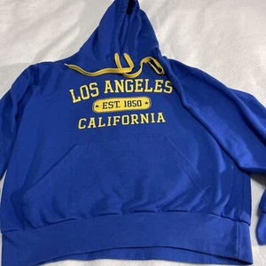 MV Sports Los Angeles California Pullover Sweatshirt XL Blue Drawstring Hoody - Picture 1 of 9