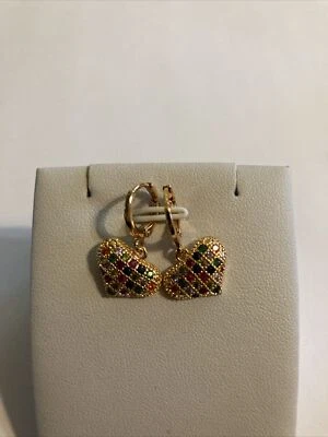 Topaz Hearts 18k GF Dangle Hoop Earrings - Image 1 of 3