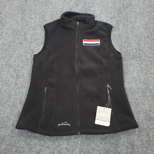 Eddie Bauer Vest Womens M Black Classic 200 Fleece LIT Logo Hiking Fishing Camp - Picture 1 of 15