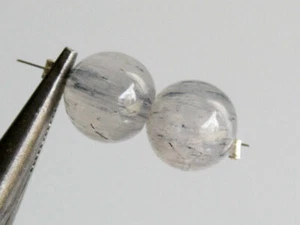 12mm. Natural Black Rutilated Quartz Smooth Plain Round Ball Beads Matching Pair - Picture 1 of 7