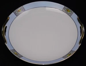 Antique 9.75" Noritake Morimura Tab Handle Plate Art Deco Blue Floral Border - Picture 1 of 8