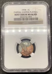 1994 1C PARTIAL COPPER PLATING MINT ERROR MS 66 RD Rare ๐ฅ - Picture 1 of 12