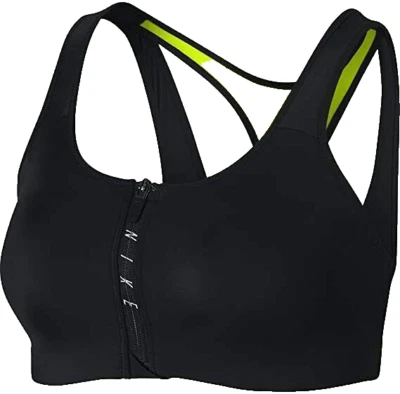 NUEVO NIKE PRO [XS] Mujer Cremallera Soporte Medio Deportes Yoga Sujetador-Negro/Voltio 858429-010 Foto 1 de 2