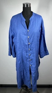 NLintico NWT Womens 100% Linen Midi Tunic Shirt Dress Blue Pockets Size XXL - Picture 1 of 16