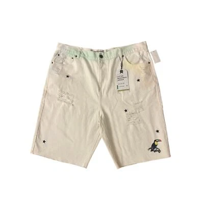 NWT Men 42 Lifted Research Group True Straight White Denim Jean Shorts Distress - Image 1 of 4