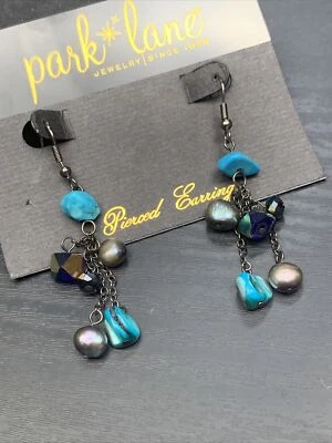 Pendientes Park Lane Azul Cobalto Cristal Hematita Perla Agua Dulce Turquesa Nuevos Foto 1 de 4