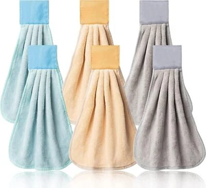6Pcs Kitchen Hanging Towel with Hanging Loop Blue Beige Gray Hand Dishcloths Set - Picture 1 of 8