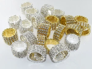 Bridesmaid Bridal Prom 3, 4, 5 Rows Crystal Stretch Gold or Silver Wedding Ring - Picture 1 of 15