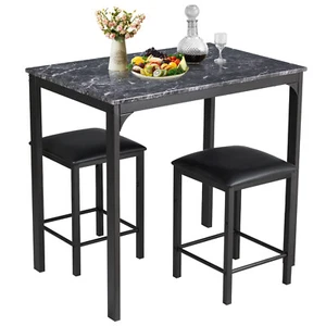 3PC Dining Table Stool Set Metal Bar Table Chair Kitchen Cafe Pub Black/White - Picture 1 of 33