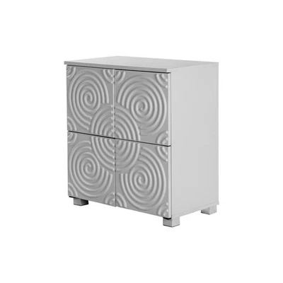 Small Storage Cabinet Sideboard Cupboard Unit Consol Spiral Pattern Doors White - Image 1 of 4