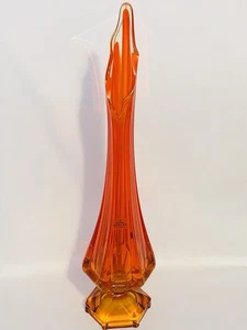 Vintage Wikinger Glas geschwungene Vase 18" epische Säule gerippt Persimmon Sechseckfuß MCM - Bild 1 von 23