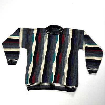 Vintage Protege Collection Mens Sweater Striped Wavy Sz L Cosby Style Dad USA - Image 1 of 4
