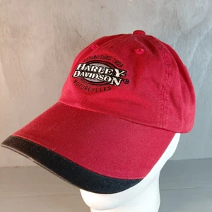 Cappello Berretto Posteriore Originale Harley Davidson Bicolore Rosso e Nero Cinturino Moto - Foto 1 di 8