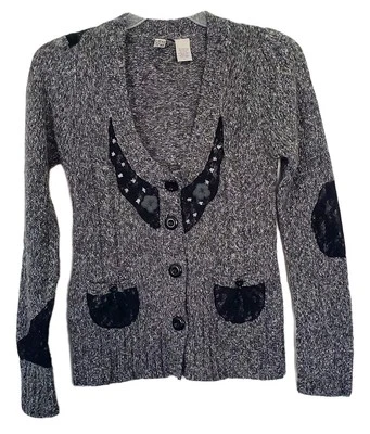 BKE Grueso Cárdigan Suéter Mujer Talla L Acrílico Algodón Lana Gris Negro B1 Foto 1 de 4