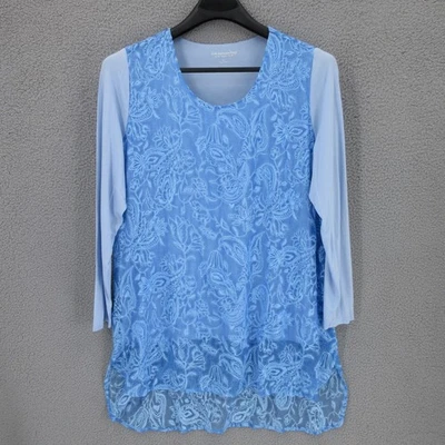 Soft Surrounding Adele Women 1X 00% Silk Tunic Top Embroidered Floral Lace Blue - Image 1 of 4