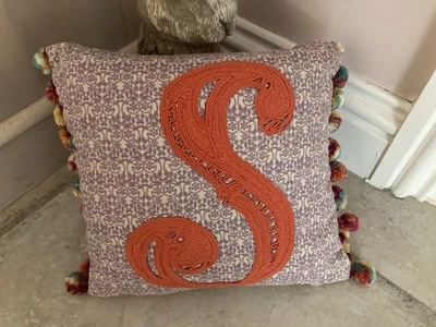 MARKS & SPENCER S INITIAL CUSHION EMBROIDERED POM POM TRIM GREAT CONDITION - Image 1 of 4