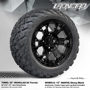 4x GOLF CART 12" BLACK 'MANTIS' WHEELS and 20" IRONCLAD ALL-TERRIAN TIRES - Picture 1 of 4