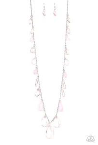 Glow And Steady Wins The Race Pink Acrylic Beaded Necklace and earrings - Picture 1 of 1