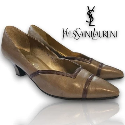 Yves Saint Laurent 1980s Vintage YSL Taupe Leather Pump Heels Size EU 36, US 5.5 - Image 1 of 4