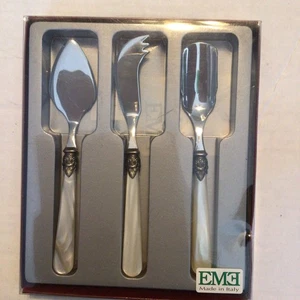 3 Stück Edelstahl mit Acryl Perlmutt Farbe Griffe Servierteile Neu im Karton - Bild 1 von 6