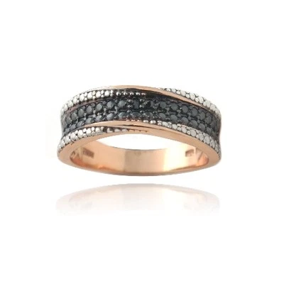 18K Rose Gold over 925 Silver Black Diamond Accent Twist Ring - Image 1 of 3