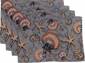 4 gleiche Gobelin Küche Tischsets, ca. 13"x19", SEALIFE, SEESTERN & MUSCHELN, HC - Bild 1 von 11