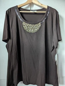 Nueva Camisa Top 100% Algodón Marrón Oro Joyas Lentejuelas Cinta Talla 3XL Style & Co - Imagen 1 de 8