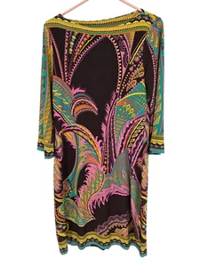 ECI Size Small Dress Paisley Retro Boho Stretch Knit Knee Length - Picture 1 of 3