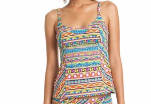 $ 100 Neu mit Etikett Trina Turk peruanisches geometrisches Nylon-Top mit Ots Größe 6 - Bild 1 von 7