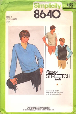 Simplicity 8640 ~ K-36-38-40 ~ Men's Knit Pullover Top & Vest - Image 1 of 4